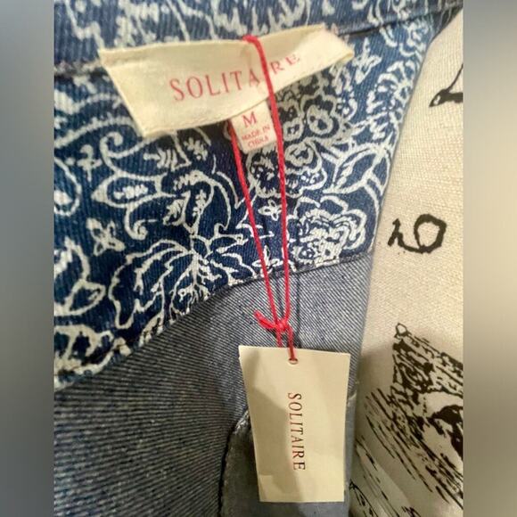 SOLITAIRE DENIM JACKET CRAFTED FLORAL PRINT 4 POCKETS SZ M VERSATILE AESTHETIC - Picture 9 of 14